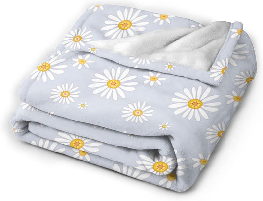 Little Daisy Flowers Fleece Throw Blanket Ultra Soft Cozy Decorative Flannel Blanket for Home Bed Couch Chair Travel 80x60in