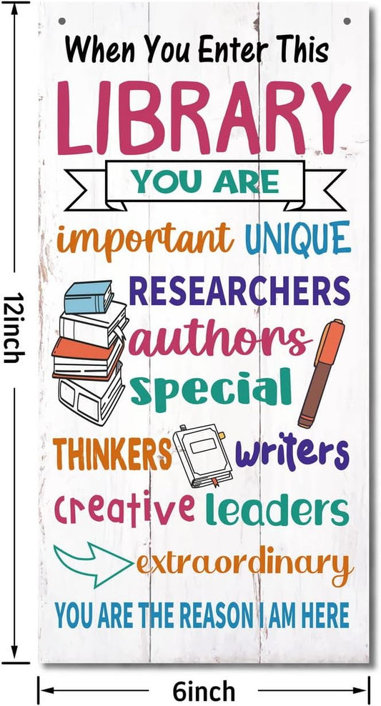 Library Signs Decor, Hanging Wood Sign Library Décor, Primitive Wood Wall Art Sign, Motivational Office Wall Sign, Wood Wall Décor, Rustic Library Wall Décor, Library Welcome Sign Door Sign