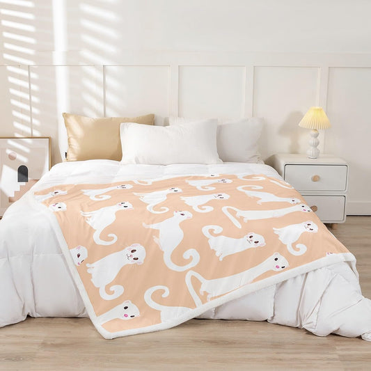 White Ferret Throw Blanket Minks Weasel Animal Fleece Blanket Kawaii Wild Animals Blanket 50"x60",Cartoon Wildlife Pet Toddler Blanket for Kids Child Boys Girls Cute Room Decor,Beige