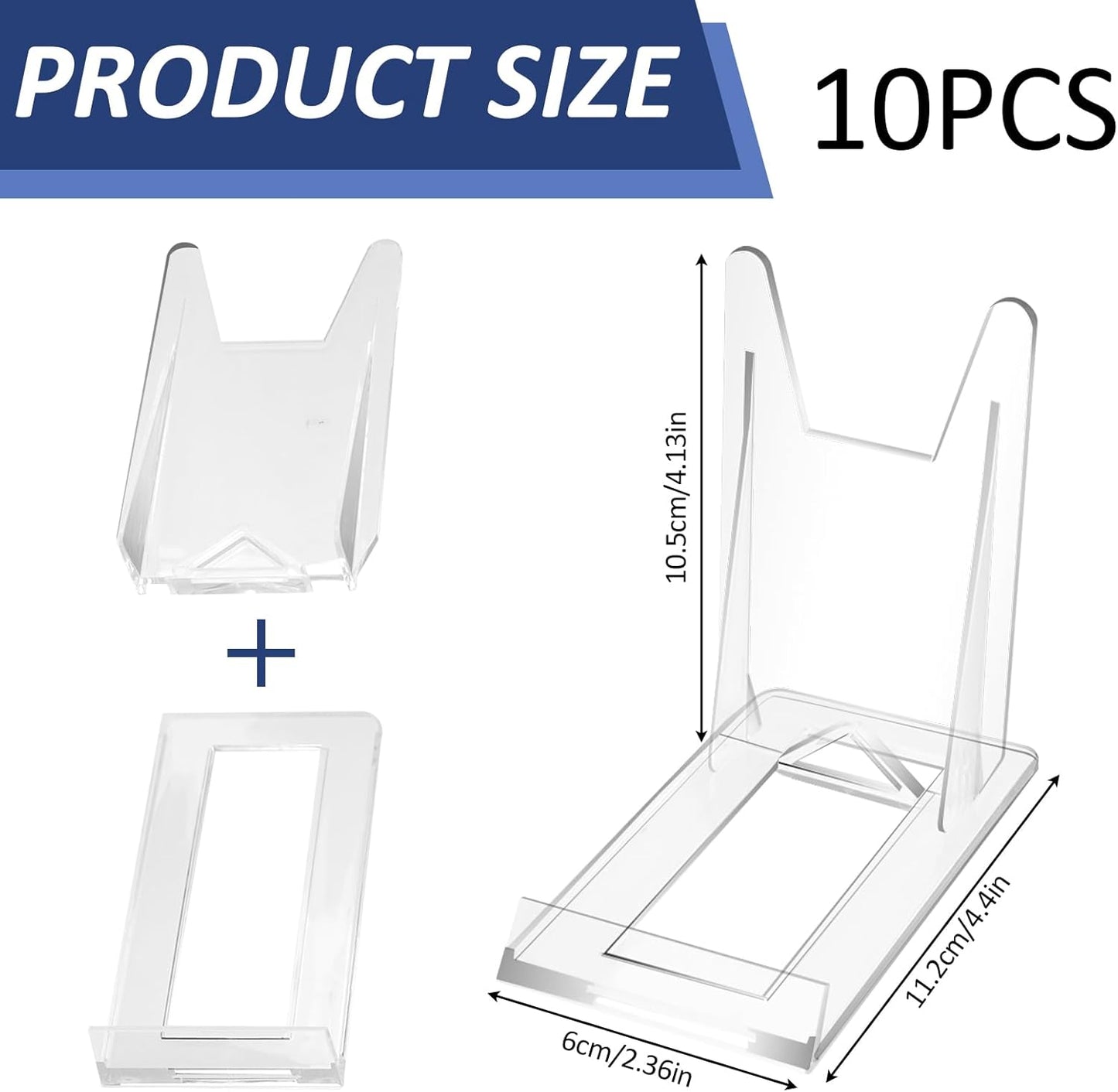 10 Sets Book Display Stand, Adjustable Plate stand for display, Acrylic Book Stand, Clear Book Holder for Pictures, CD, Magazine, Post Card Album Holder for Home Office Decor (10 Pcs)
