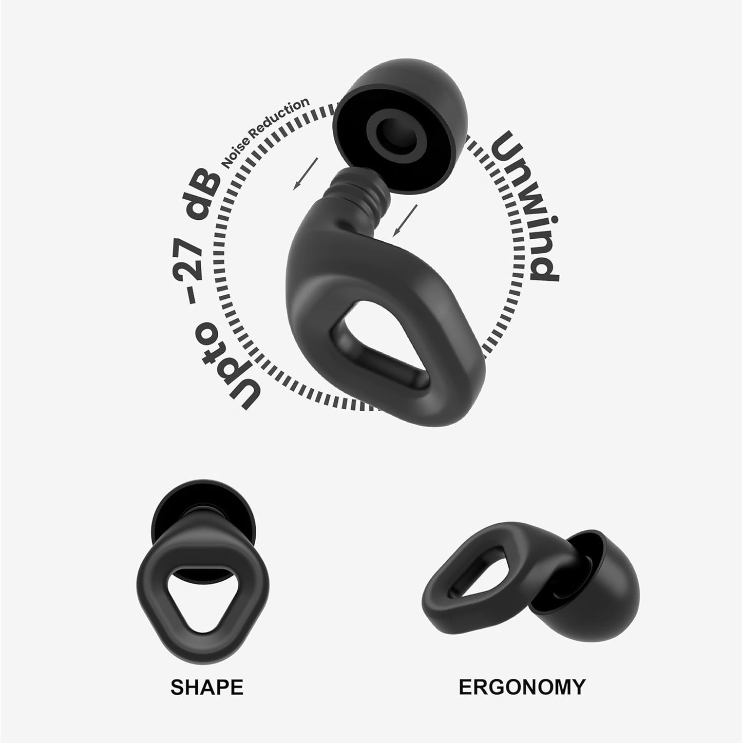 Zenz Unwind Ear Plugs for Sleeping Noise Reduction - Comfy Reusable Soft Silicone Earplugs for Focus, Study, Work - 8 Pair Eartips in XS/S/M/L - 27dB Hearing Protection with Storage Case - Onyx Black