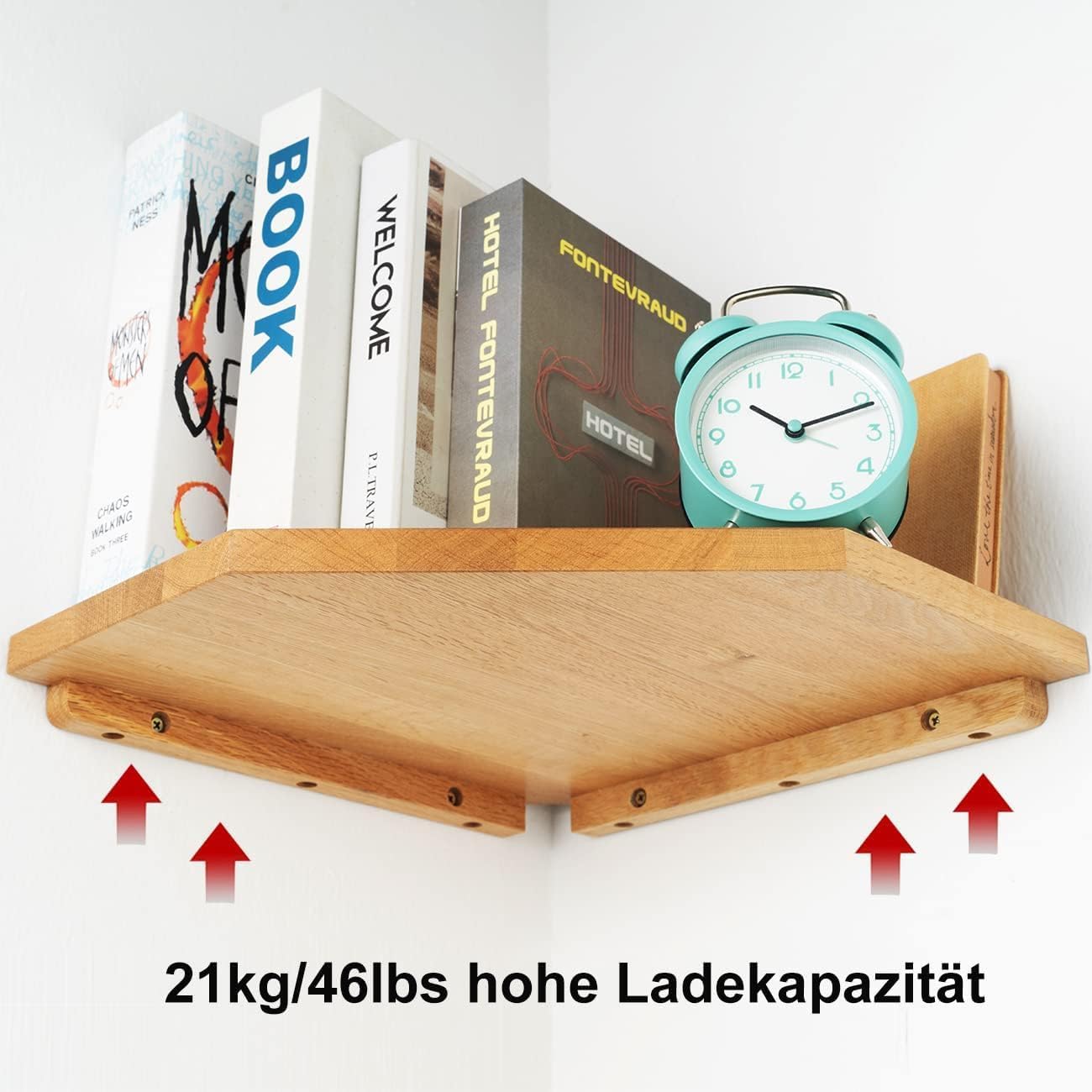 Corner Wall Shelves, Corner Floating Shelves Set of 2 Solid Oak Wood Display Shelf with Wire Hole Small Plant for Kitchen Living Room Natural