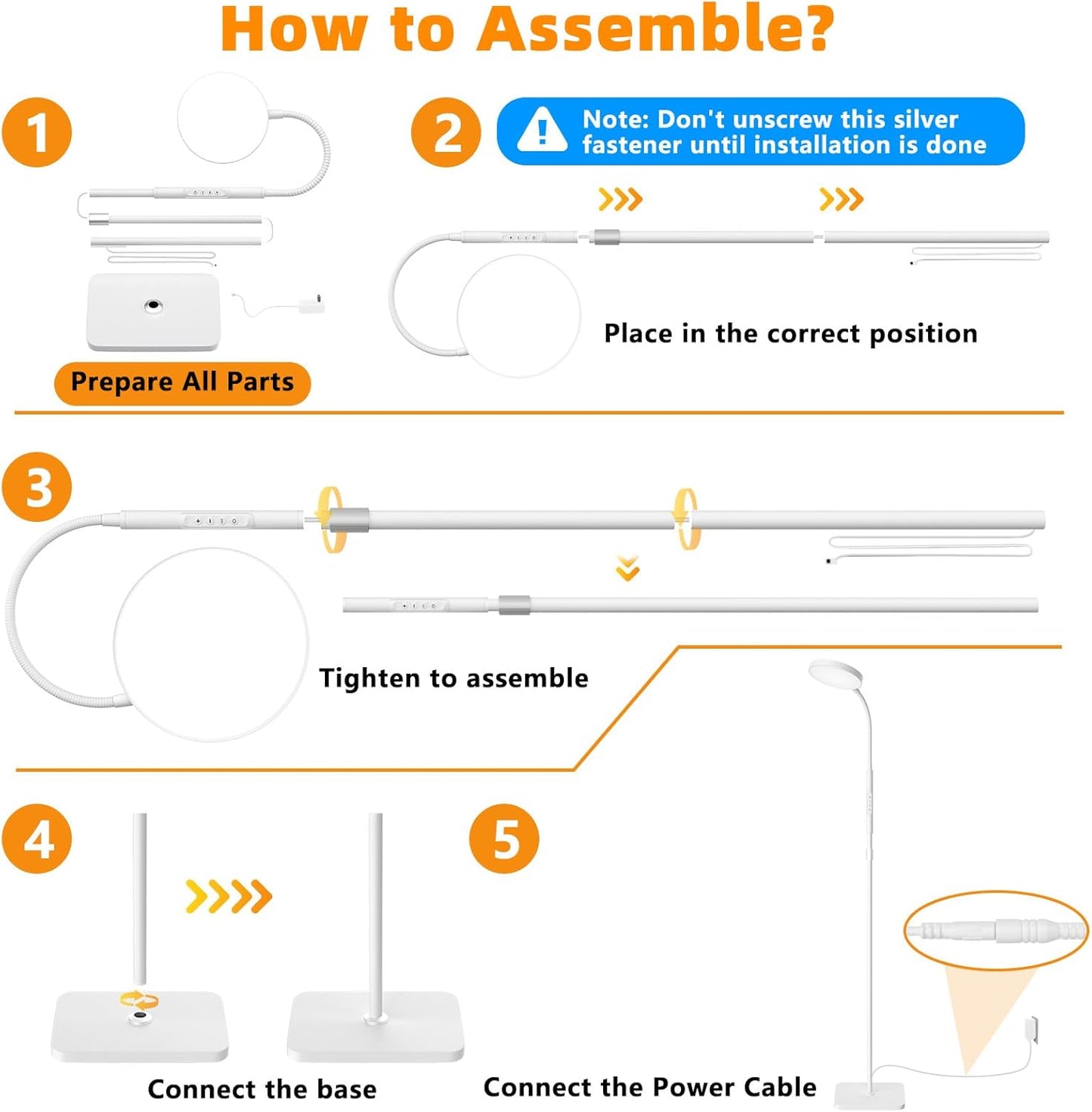Floor Lamp, Adjustable Height Floor Lamps for Living Room Bedroom, 252 LED Super Bright Standing Lamp Remote Control, Dimmable Gooseneck Tall Stand Reading Lamp Light for Office Craft, White
