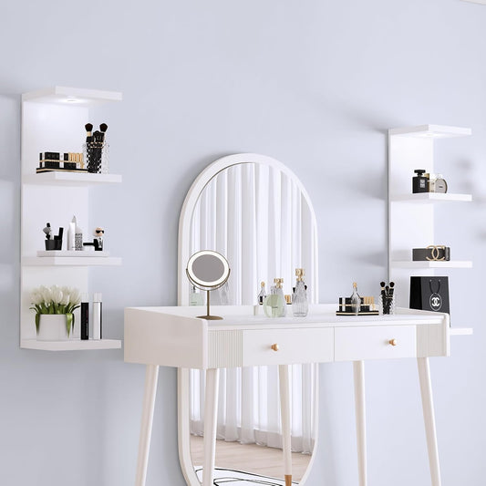 Versatile 4 Tier Wall Shelf Unit,White Lack Wall Shelf,Display Floating Shelf with LED Remote Control Light