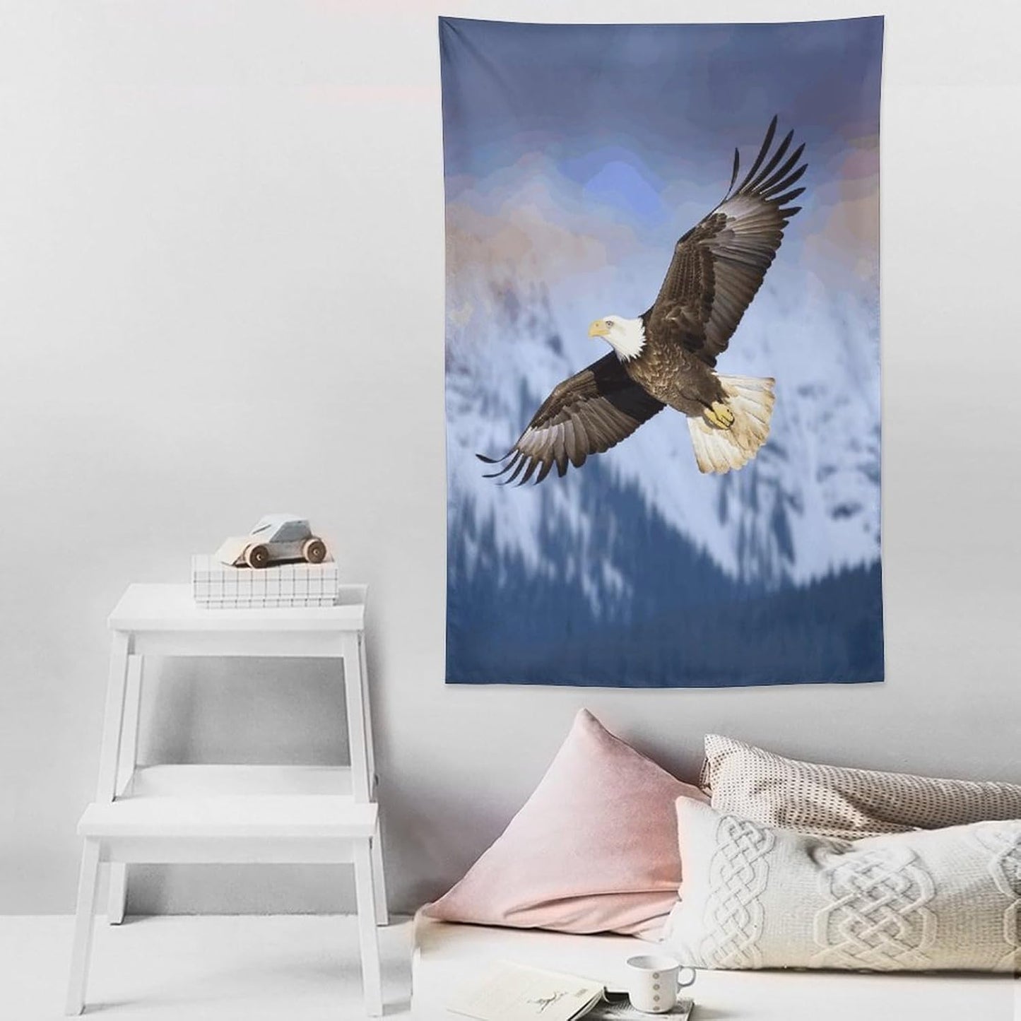 FodPand Bald Eagle Flying Tapestry Anti-fading Wall Tapestry with Installation Kit Backdrop Banner Multipurpose Aesthetic Tapestries Boho Wall Art Hanging Decorative Blanket 40"x60"