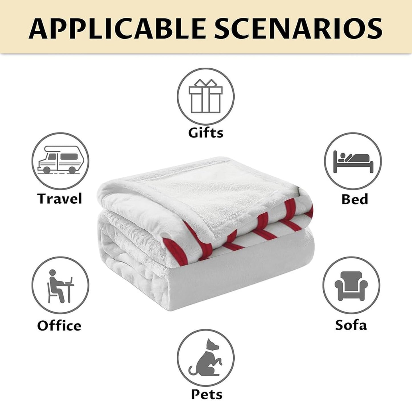 Baseball Blanket Gifts - 60"x80" Sports Throw Blanket for Adults, Kids - White Soft Plush Throws for Bed, Couch & Living Room