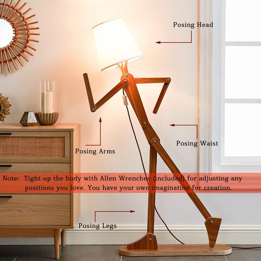 Cute Cool Floor Lamp for Living Room Bedroom Office Farmhouse - Corner Decorative Standing Reading Light Wood Swing Arm Design Gift for Kids/Boys/Girls Room, Dorm - Bulb Included (Walnut-M)