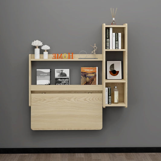 Pmnianhua Floating Desk,41''Wall Mounted Table Folding Fold Down Laptop Computer Desk with Storage Shelves for Wall Bedroom Small Space (Light Oak)