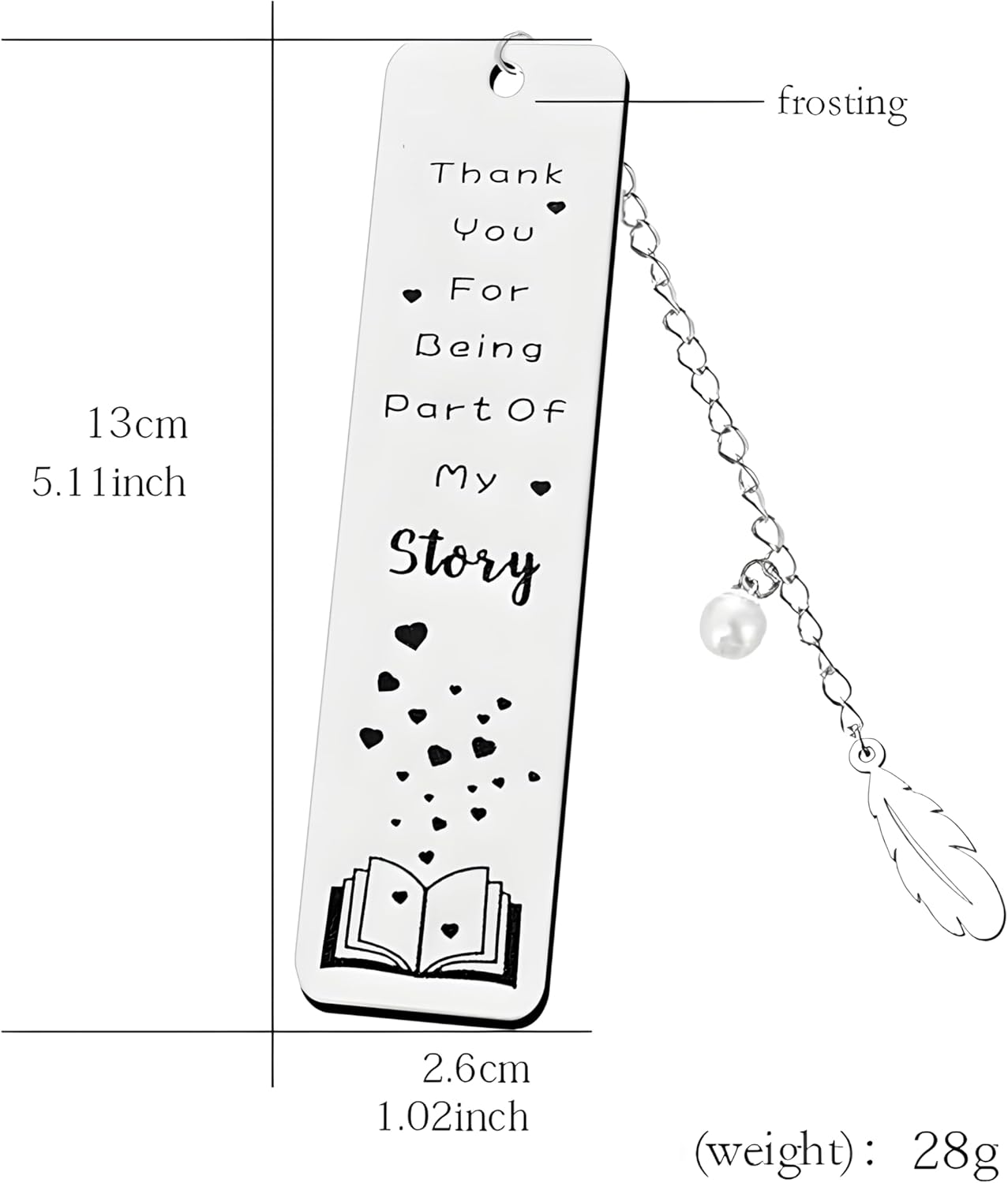 Metal Bookmark, Engraved 'Thank You For Being Part Of My Story', Stainless Steel, Silver, 5.11 x 1.02 Inches, 1 Count