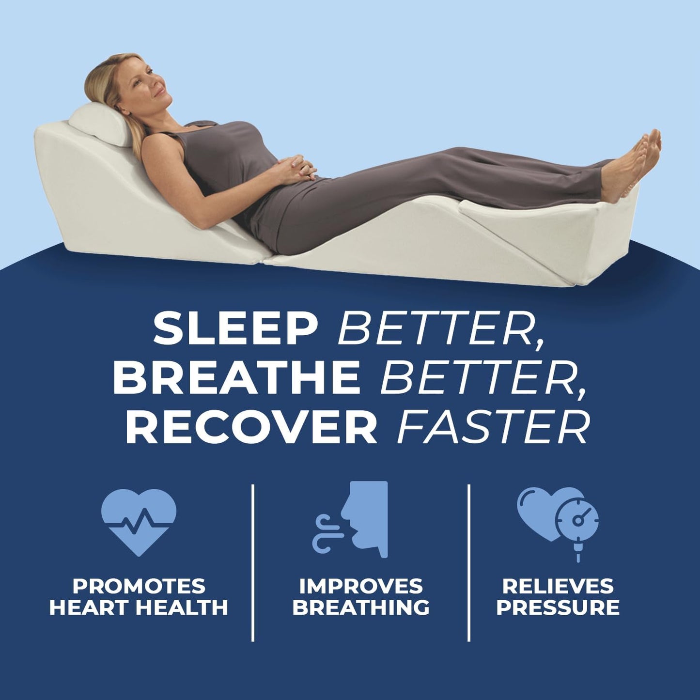Contour BackMax Bed Wedge Lumbar Support System - Multi-Positional Back, Leg & Knee Elevation Pillows for Sleep & Recovery with Orthopedic Zero Gravity Weightless Comfort - Bonus Half Roll Neck Pillow