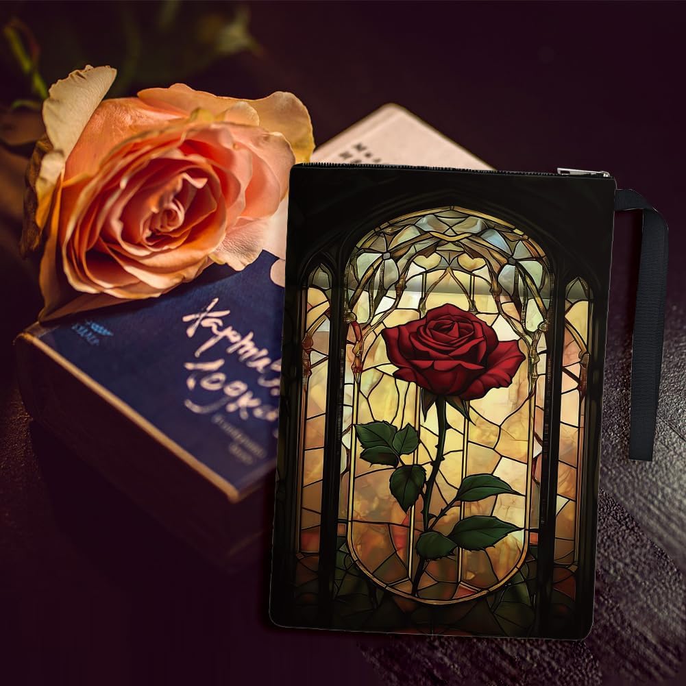 1pc Book Sleeve with Pocket 13.4x9.45 inches(34x24cm) Rose Book Sleeve Pouch Vintage Flower Book Protectors Book Covers for Paperbacks for Students Teachers