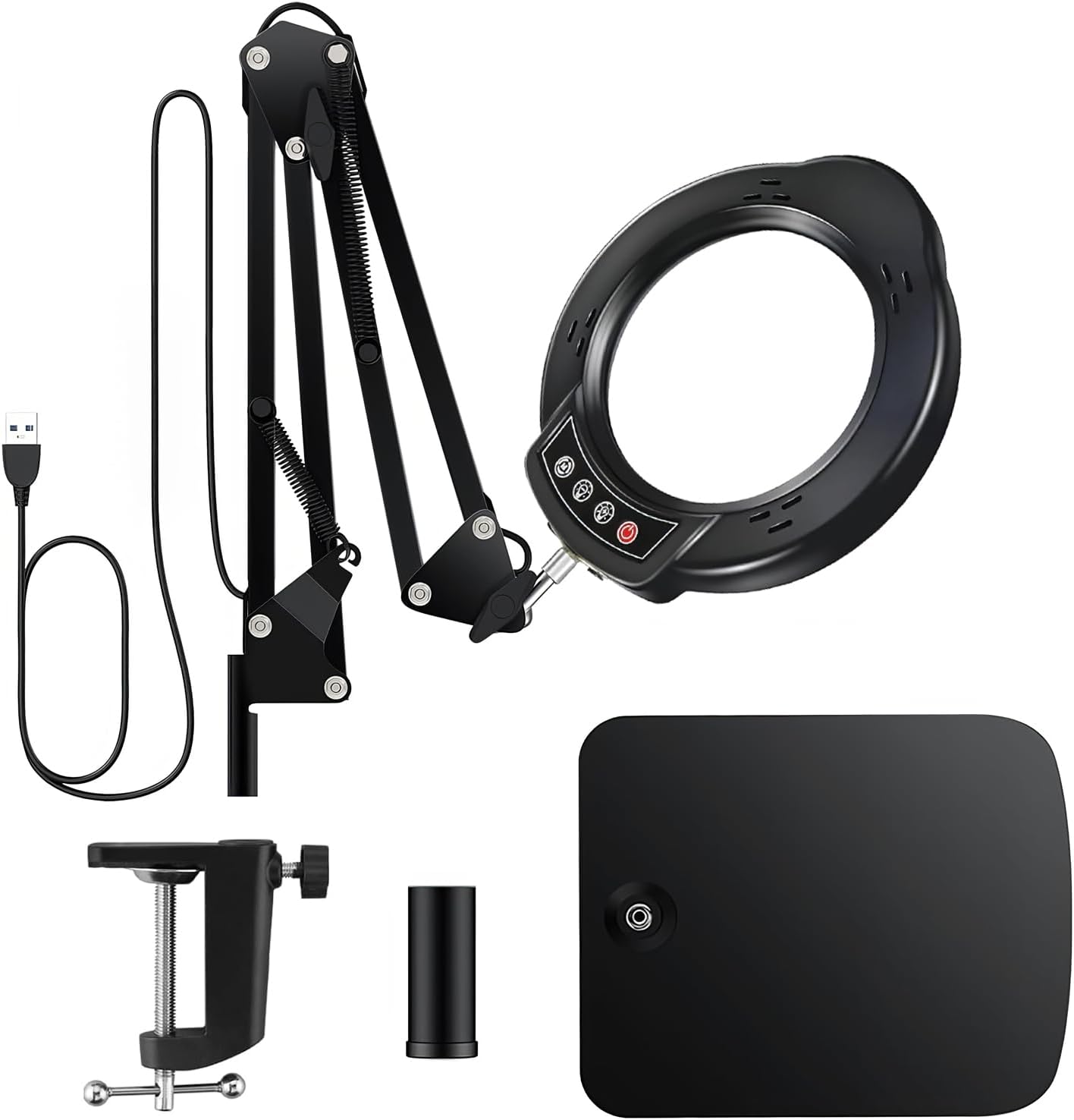 15X Magnifying Glass with Light and Stand, 5 Color Modes 10 Levels Adjustable Brightness, 2-in-1 Desk Lamp with Clamp, Hands Free LED Light Magnifier for Craft Hobby Reading Repair Close Works