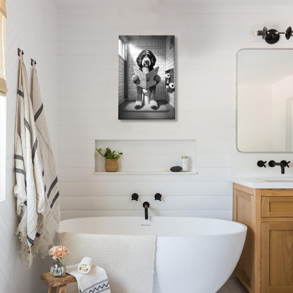 Funny Springer Spaniel Toilet Reading Newspaper Canvas Print Funny Animal Artwork Prints Aesthetic Posters Home Decor Bathroom Art Wall Decor Unframed12x18inch