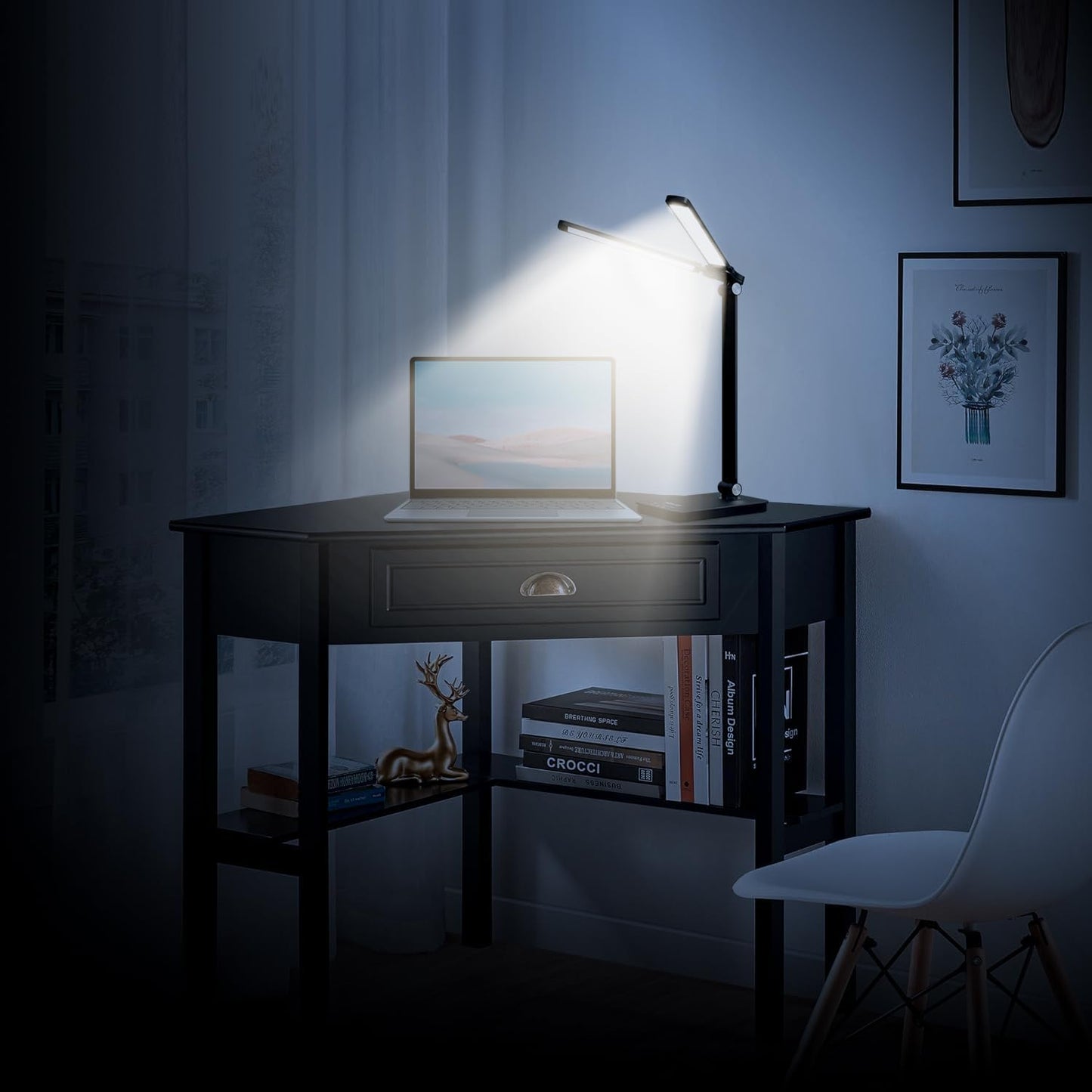 NUNET LED Desk Lamps for Home Office,Piano Lamp for Upright Piano,Rotatable Aluminum Desk Lamps with USB Charging Port,Eye-Caring Reading Light (Glossy Black)