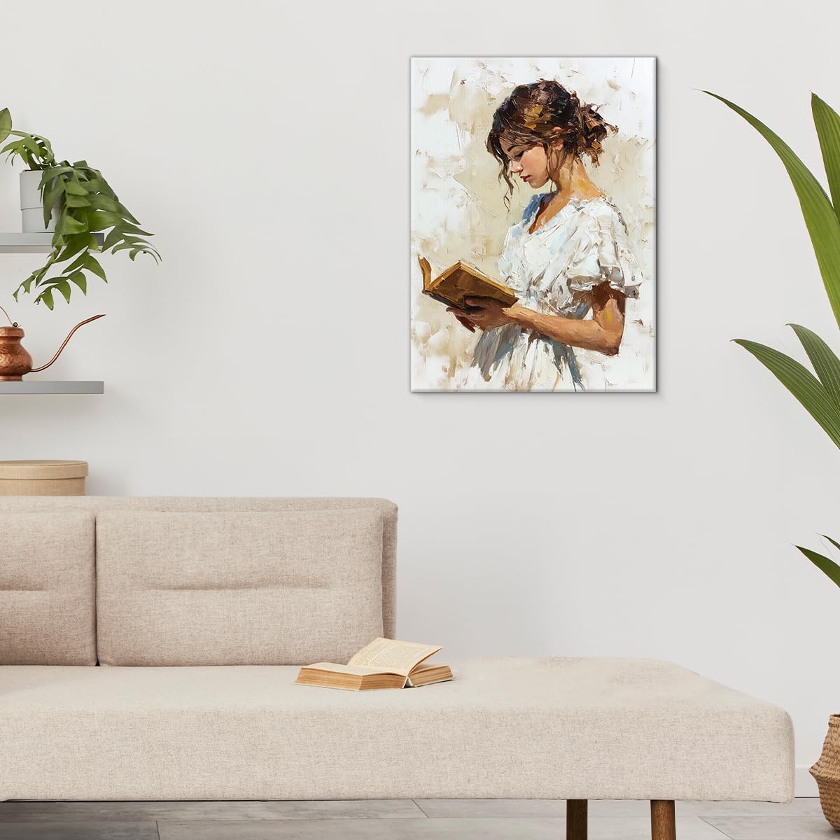 Vintage Reading Woman Wall Art Elegant Woman Canvas Print Poster Bookish Wall Decor for Home Reading Nook Living Room 11x15 Inch Framed