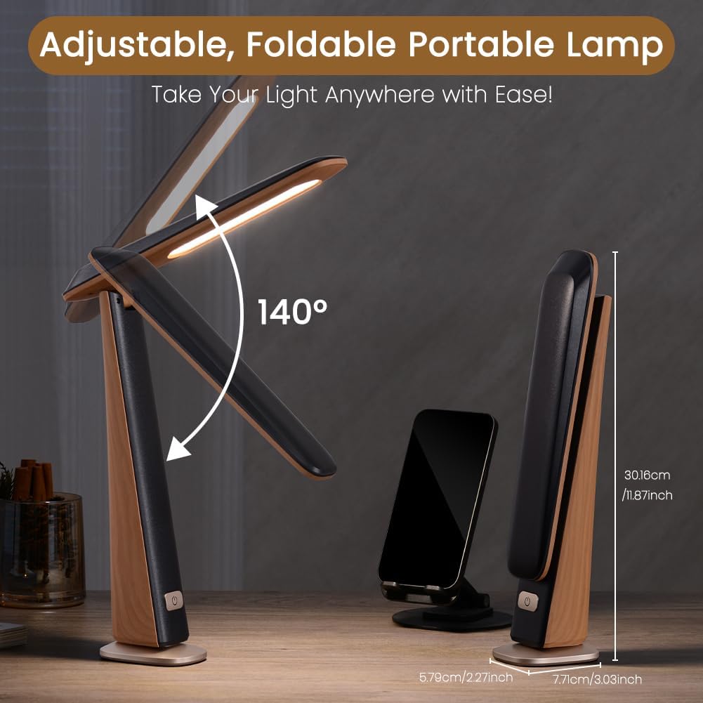 WILIT Foldable Portable Desk Lamp,Battery Operated Rechargeable Lamps Cordless,Eye-Caring LED Table Lamp with 3 Color Temperatures,Stepless Brightness,Desk Lamps for Office Home College Essentials