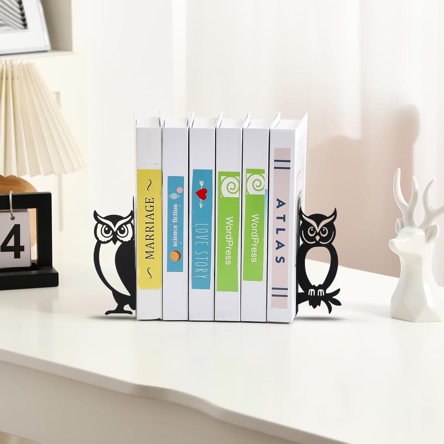 Geelin Owl Bookends for Shelves Decorative Metal Book Ends Set of 2 Styles Vintage Style Black Owl Design Heavy Duty Non-Slip Book Holders for Home Library Office Decor Gift for Reading Lovers