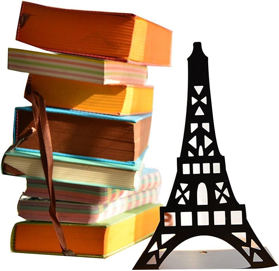 Winterworm Stylish Classical Hollow Out Modern France Paris Landmark Eiffel Tower Metal Decorative Bookend Book End Book Organizer for Library School Office Home Desk Study Gift (Black)