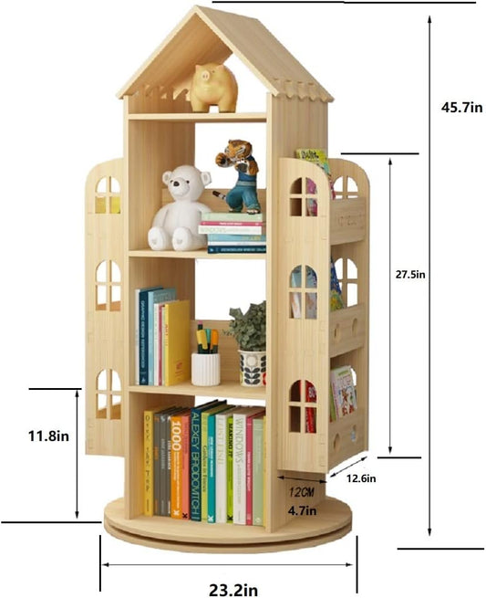 Heehee Rotating Bookshelf 360 Display Floor Standing Bookcase Storage Rack Children's Bookshelf, Wood Book Shelf Organizer Stand for Kids, Storage Book Display Case Bookrack