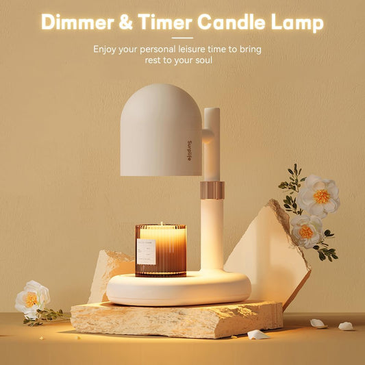 Candle Warmer Lamp with Timer & Dimmer, Adjustable Height Candle Warmer for Jar Candles, Wax Melt Lamp for Home Decor & Gifts, Off White, 2 Bulbs