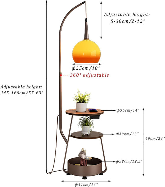 Modern Floor Lamp with Side Table for Living Room, Mid Century Tall Lamps Adjustable Height Fishing Standing Lamp with Storage Bucket, Floor Reading Lamp for Bedroom