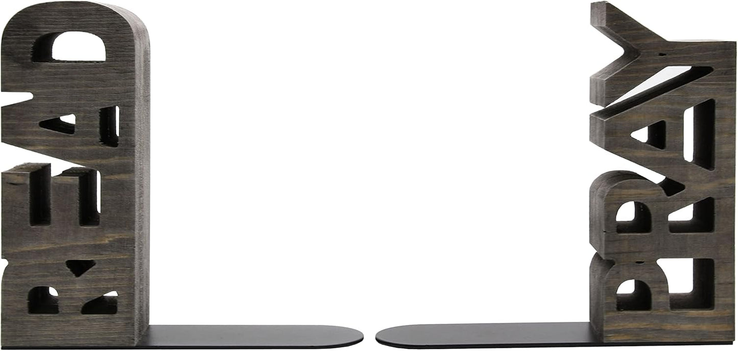 OwlGift Rustic Gray Wood Read & Pray Block Word Bookends, Unique Appearance Design, Home Office Decorative Book Stand, 1 Pair