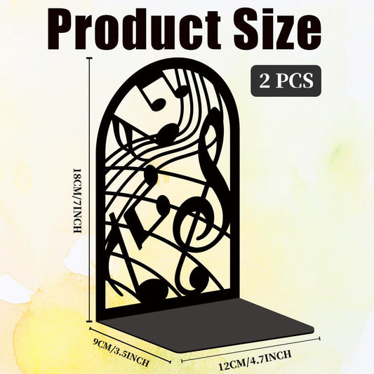 Musical Metal Book Ends Non-Skid Black Unique Bookend Decorative Heavy Book Ends for Shelves Heavy Duty Study Book Support Stoppers for Desk Musical Note 7x4.7x3.5 inch 1 Pairs/2 Pcs
