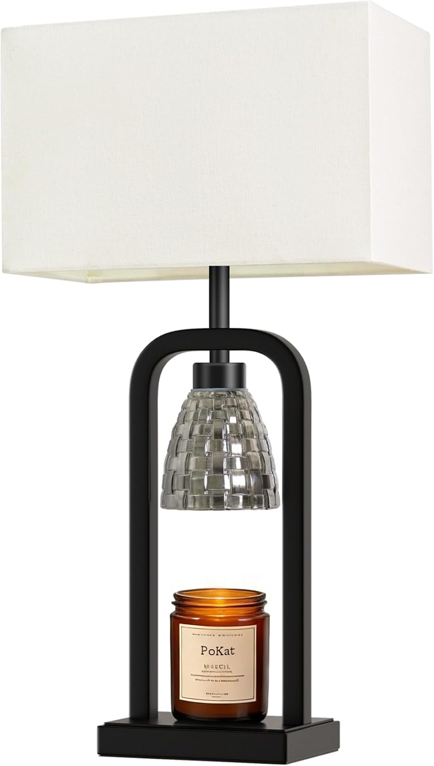 PoKat Electric Candle Warmer Lamp Black, Modern Lamp Candle Warmer with Timer Dimmer, Wax Light Warming Table Lamp for Jar Candles, Bedside Lamp for House Warming Home Decor Living room, Bulb Included