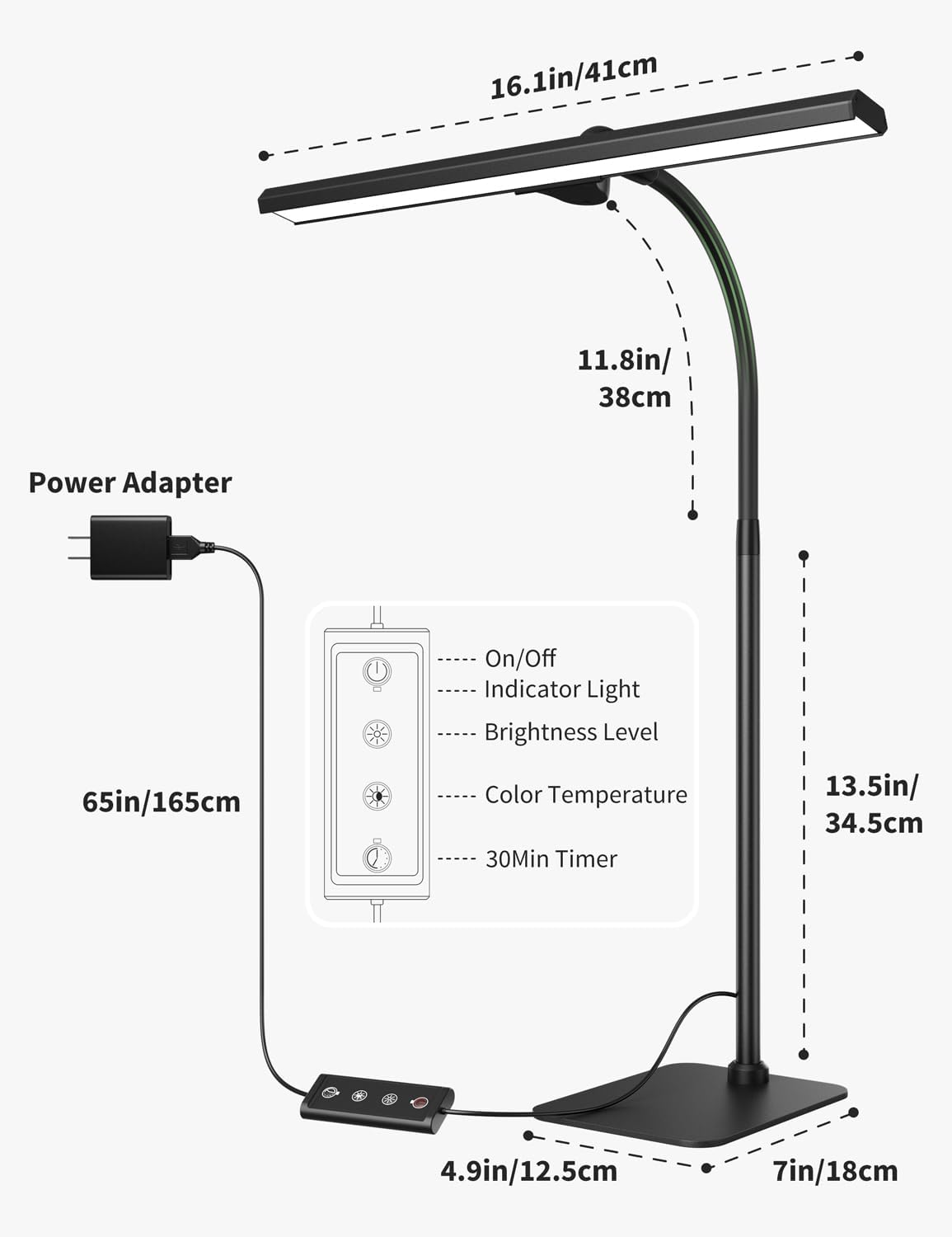 Kary LED Desk Lamps for Home Office, Tall Desk Light with Base, Flexible Gosseneck Adjustable Height 5-Level Dimmable Brightness & Color, Architect Lamp for Working,Reading,Crafting,Study