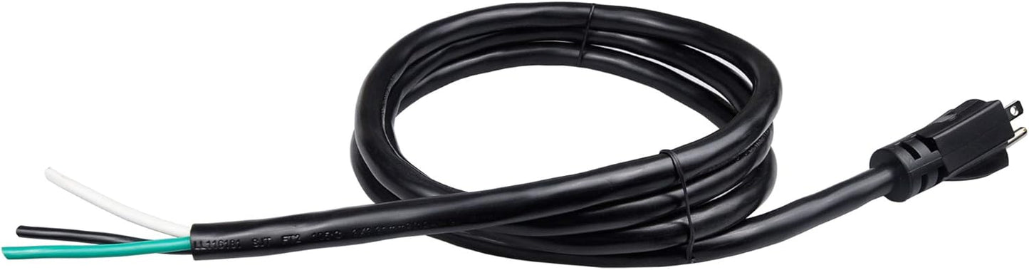6ft 12 Gauge 3 Prong Heavy Duty Replacement Power Supply Cord Cable 110V 115V 120V Pigtail, Male-to-Male for Appliance, NEMA 5-15 Plug US SJT 12AWG (12/3), Black