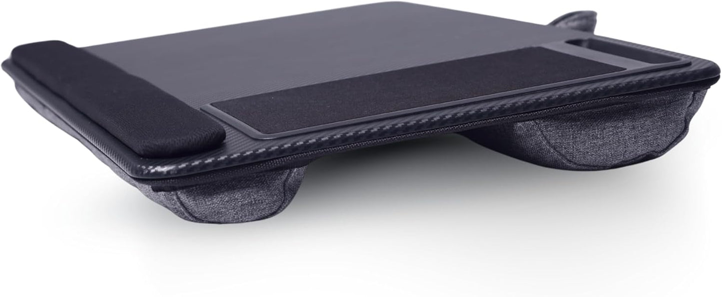 Lap Desks for Adults, Home Office Black Carbon Laptop Lap Desk Stand with Wrist Rest, Mouse Pad & Phone Holder, Cushioned Lap Tray Laptop Stand for Bed & Couch, Fits up to 15.6 Inch Laptops