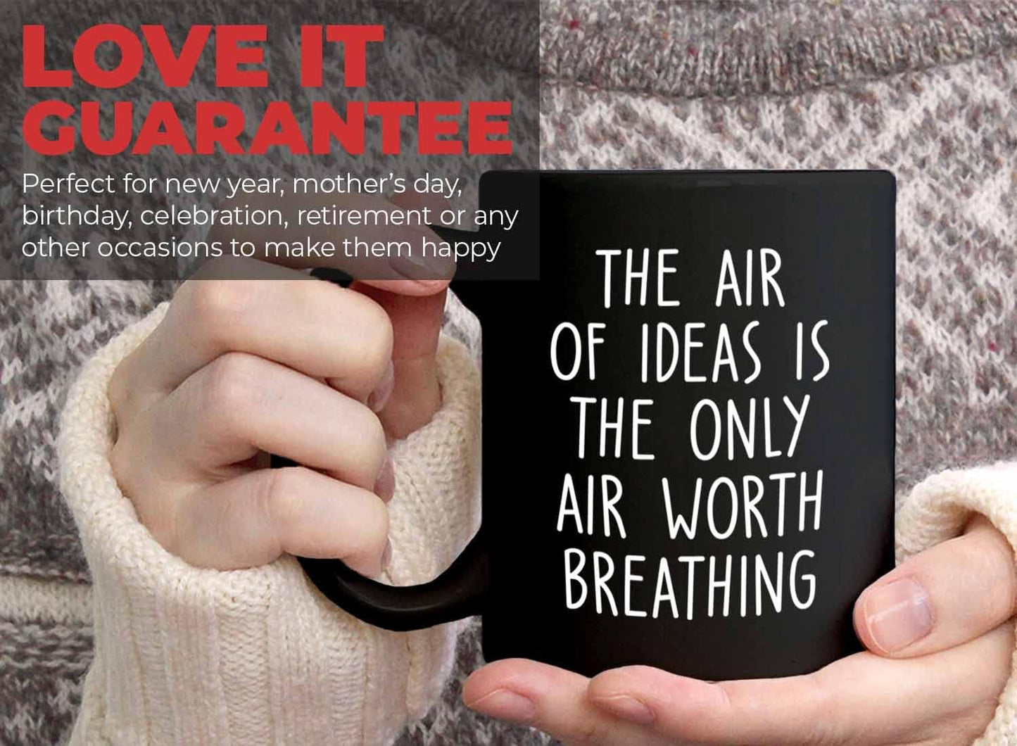 Bubble Hugs Writer Coffee Mug 11oz Black - The air of ideas is the only air worth breathing - Reading Book Lover for Bookworm Bibliophile Librarians Author Readers Bookish