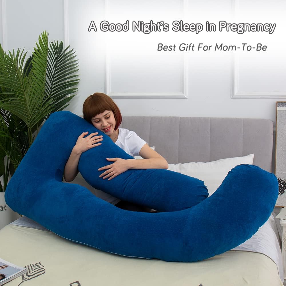 60 Inch Pregnancy Pillows for Sleeping, Extra Large U Shaped Body Pillow, Pregnancy Pillow, Maternity Pillow for Pregnant Women with Velour Cover (Blue)