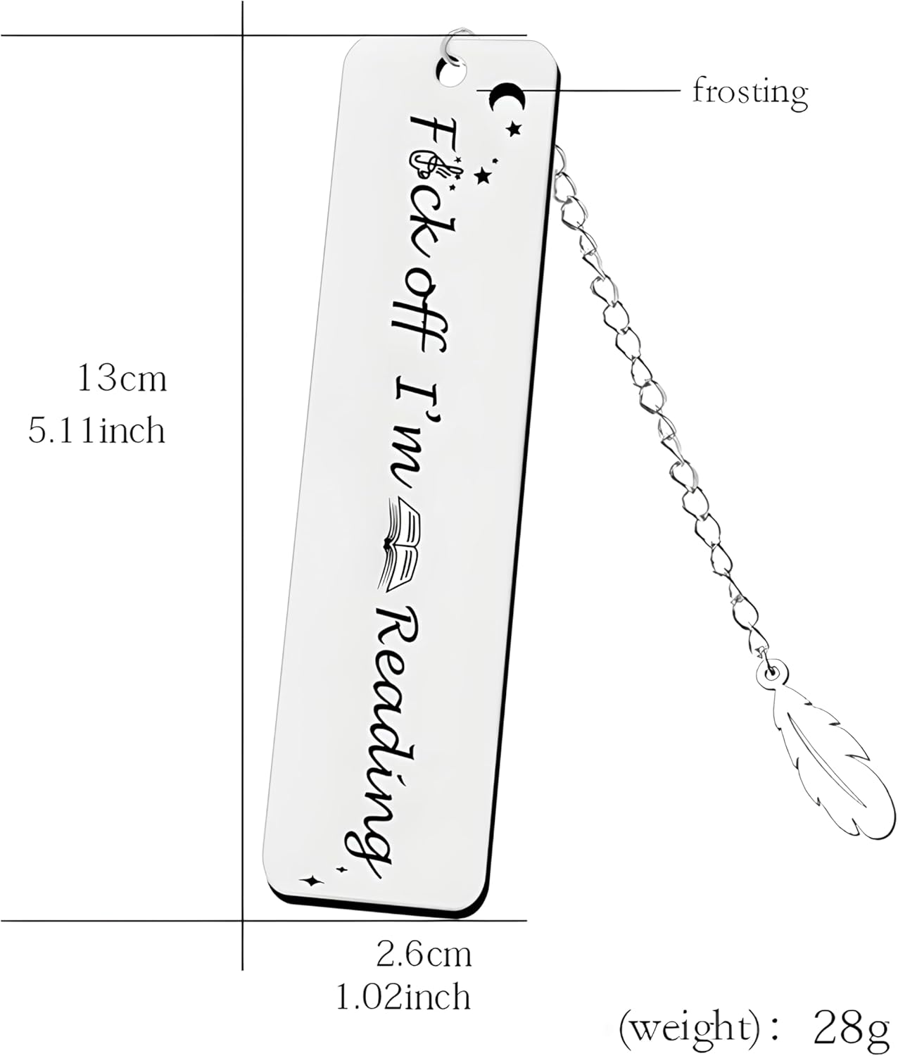 Metal Bookmark Gift, Engraved 'Fuck Off I'm Reading' Stainless Steel Leaf Pendant Book Mark, 1 Count, Silver