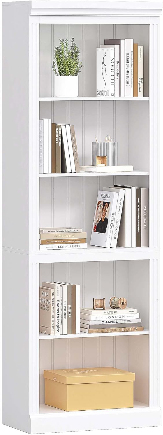 Spirich 5 Tier White Bookshelf, Tall Bookshelf with Storage, Open Wooden Book Shelf, Modern Large Bookcase for Living Room, Home Office, Dinning Room