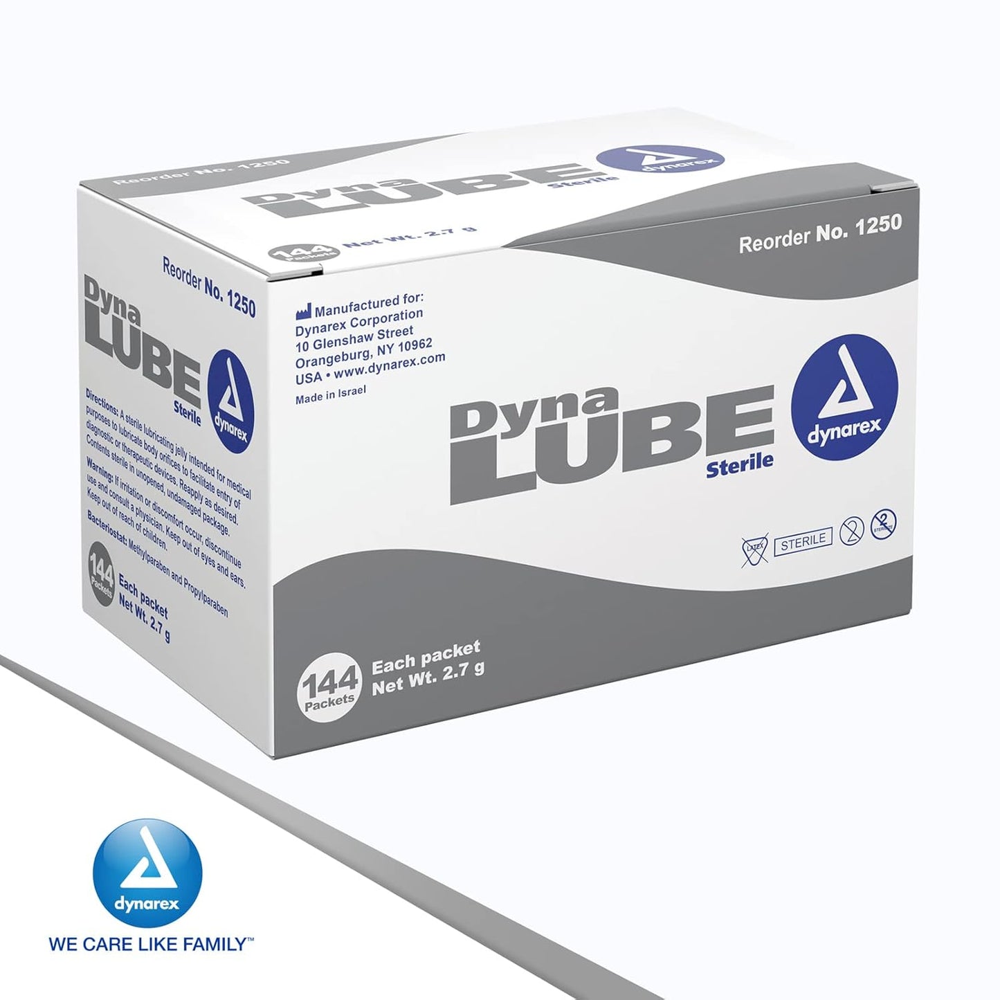 Dynarex DynaLube Lubricating Jelly, Water Soluble and Sterile Lubricant Jelly, Used for Body Orifices, Hinged Instruments and Medical Devices, 1 Box of 144 DynaLube Packets, 2.7g