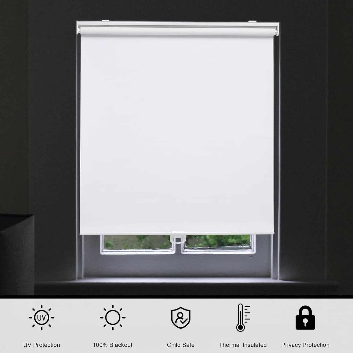 Blackout Roller Shades Blinds Cordless for Windows Pull Down Room Darkening Door Blinds with Thermal Insulated Easy to Install for Living Room,Bedroom,Home,Office,White 27.5" W x 72" H