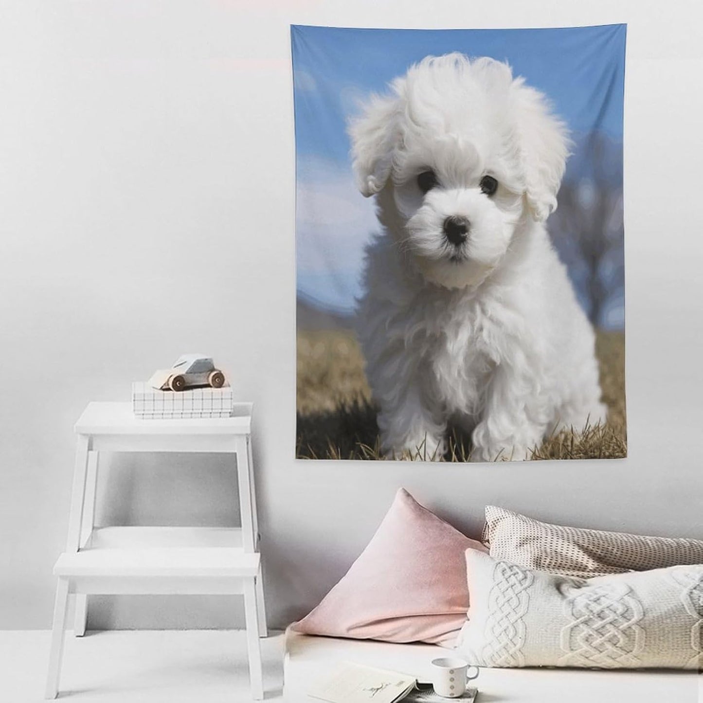 FodPand Bichon Frise Dog Tapestry Anti-fading Wall Tapestry with Installation Kit Backdrop Banner Multipurpose Aesthetic Tapestries Boho Wall Art Hanging Decorative Blanket 30"x40"