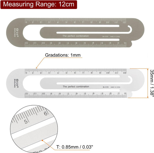 HARFINGTON Straight Ruler 12cm Metric Bookmark Clip Ruler Metal Aluminum Alloy Scale on Both Sides Measuring Scale Tool for Measure Study Reading Classroom Office, Silver Tone & Brown