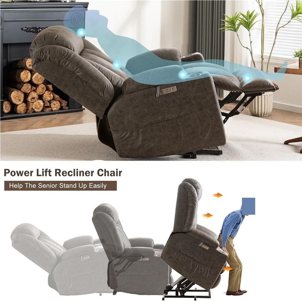 Power Swivel Glider Recliner Oversized Electric Recliner Chair with Heat & Vibration Massage Large Comfort Sofa for Living Room with USB Ports, Cup Holders, Side Storage Pockets