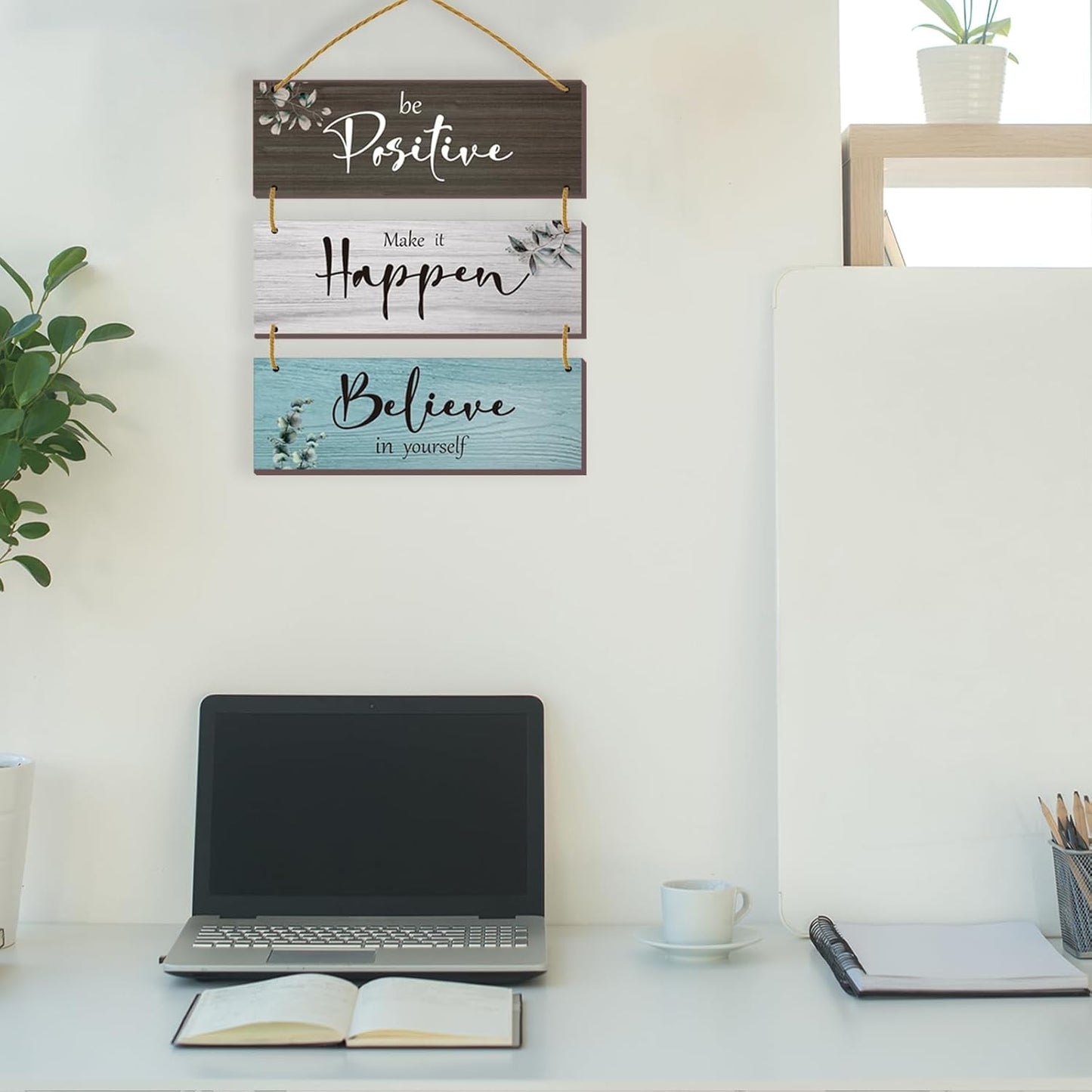 3 Pcs Office Wall Decor Inspirational Rustic Motivational Plaques With Sayings Wooden Farmhouse Positive Hangings for Home Bathroom Bedroom Kitchen(Fresh 12x4inch)