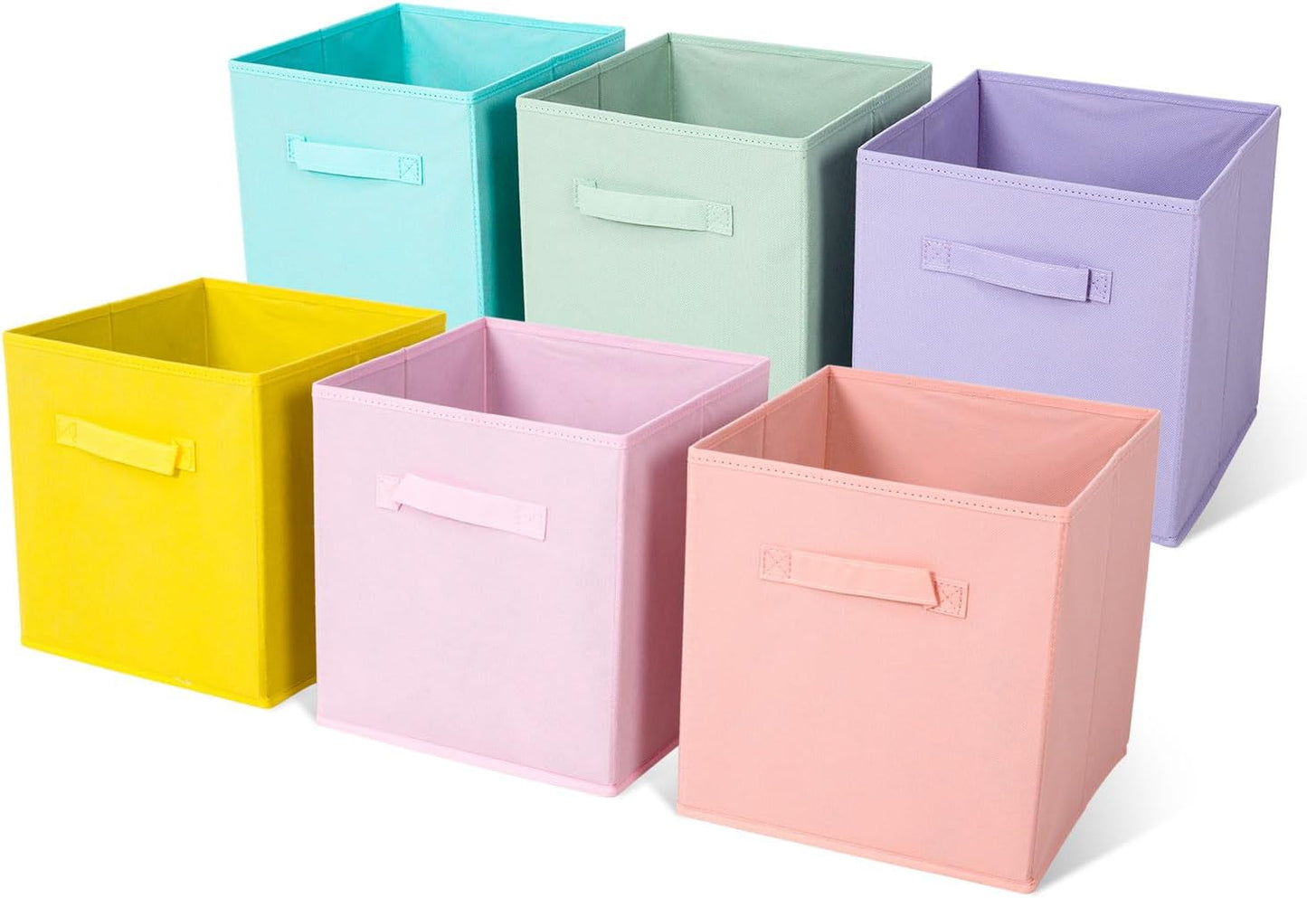 Fabric Storage Bins 6 Pack 13 inch Foldable Storage Cubes with Handles Fun Colored Durable Cube Storage Bin for Home, Playroom, Closet Organizers and Storage Green, Cyan, Purple, Yellow, Pink, Peach