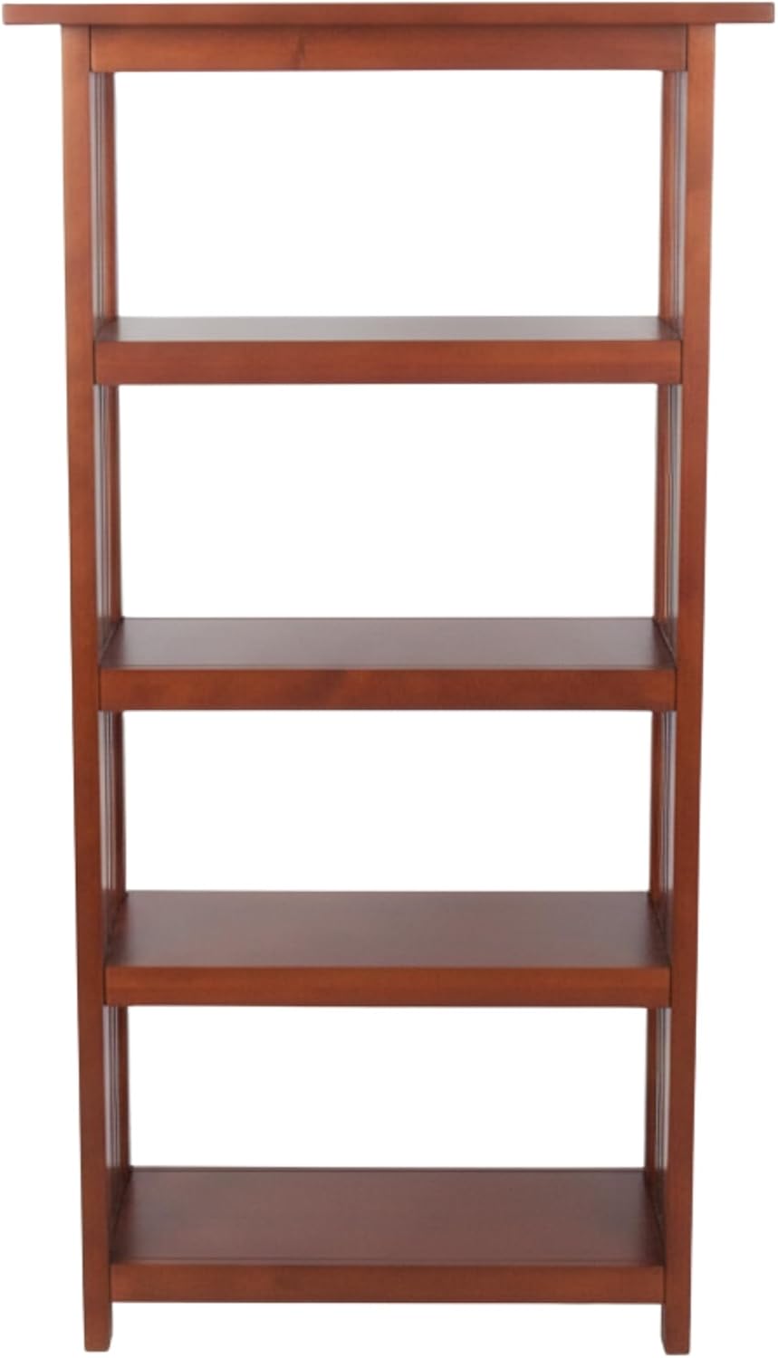 Alaterre Furniture Mission 4-Tier Bookcases with Adjustable Shelves – Mid-century Modern 48-Inch Wood Bookshelf for Living Room, Bedroom or Home Office (Cherry)