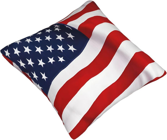 All-Season Square Pillow Covers 18"X18", Flag Patriotic, Decorative Throw Pillow Covers for Sofa Bed Couch, Hidden Zipper Cushion Cover, Square Lumbar & Accent Pillowcases for Home Decor