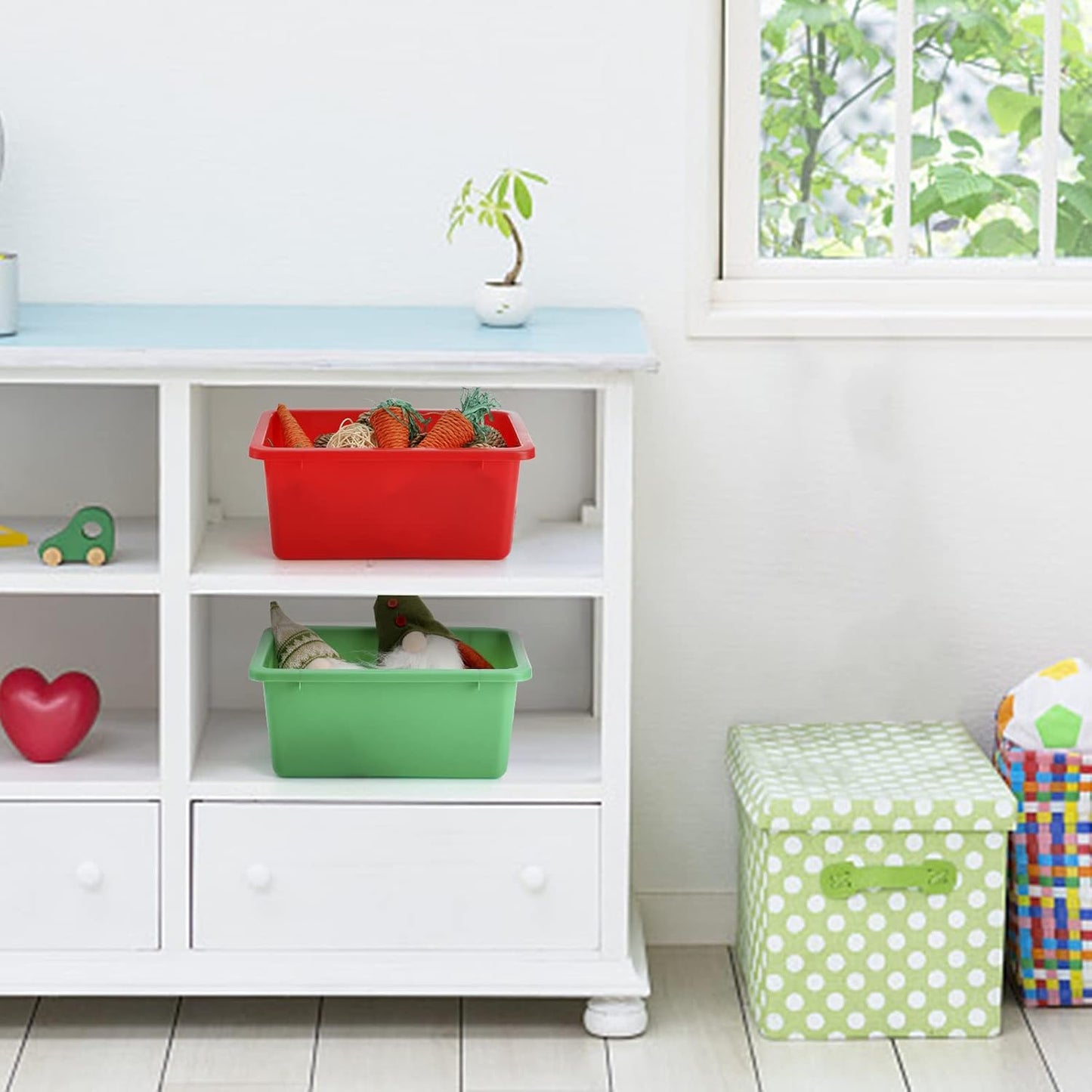 Nicunom 6 Pack Cubby Bin Storage Bins, Multi-Purpose Plastic Storage Bins Stackable Organizer Storage Cubbies for Home, Nursery, Playroom, Classroom