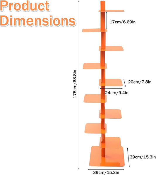 9-Tier Rotating Book Shelf, 360° Spin Metal Spine Book Tower, Tall Narrow Corner Bookcase, Floor Standing Storage Shelf for Bedroom, Living Room, Home Office - White