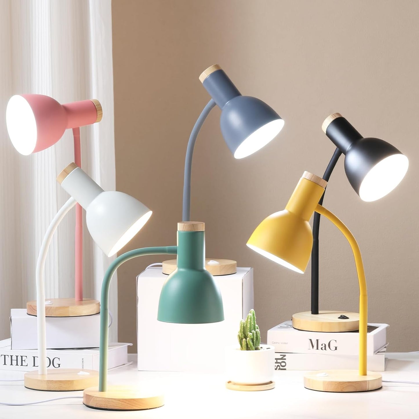 Table Lamp,Wooden Adjustable Desk Lamp,Dorm Lamp&Bedside Lamp for Living Room, Bedroom, Kids Room (Green)