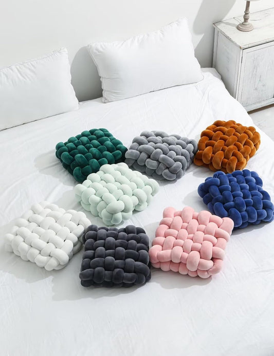 Knot Pillow Meditation Cushion Large Floor Cushions Sitting Funky Throw Pillows Chair Pillows Soft Pads Square Knotted Seat Cushions for Home Decoration Living Room Bedroom Sofa Couch Caramel