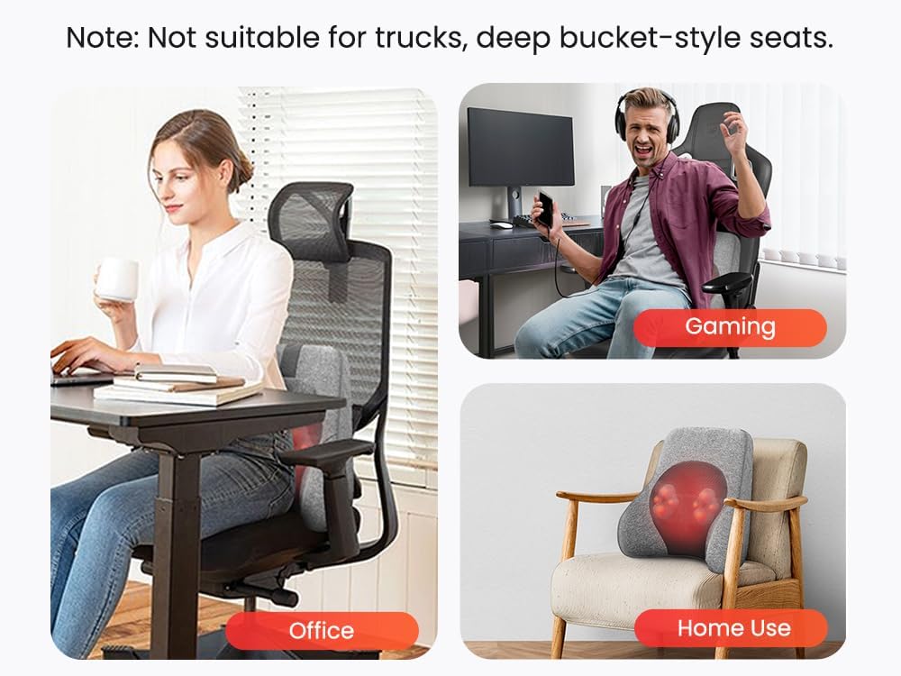 COMFIER Back Lumbar Support Pillow for Office, Heated Back Support with 4 Shiatsu Massage Heads & Heating Function, Memory Foam Lumbar Pillow for Computer Gaming Chair-Gray