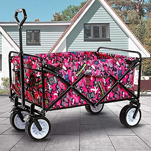 Folding Trolley Cart Outdoor Folding Utility Wagon Garden Trolley Foldable Pull Wagon Heavy Duty Camping Cart with Brake Up to 100 Kg Load (Style 4)
